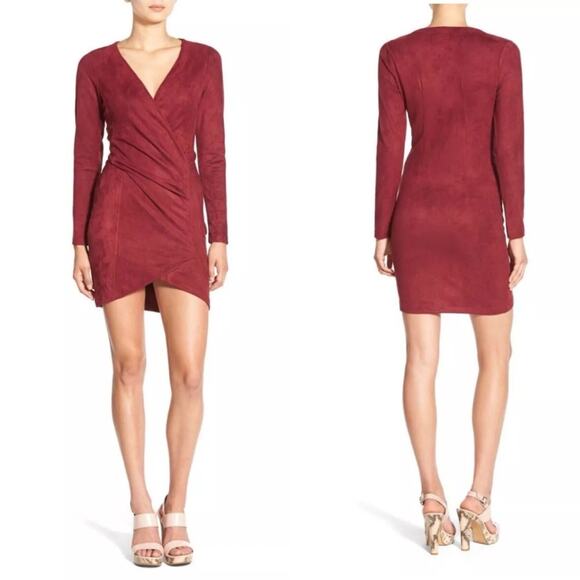 NWT Missguided Maroon Faux Suede Wrap Dress - Picture 1 of 8